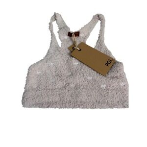 POL Fuzzy Heart Print Racerback Crop Tank Top Women's